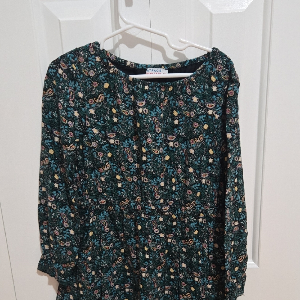 FAT FACE YOUNG CREW GREEN FLORAL DRESS, GIRLS SIZE 6/7